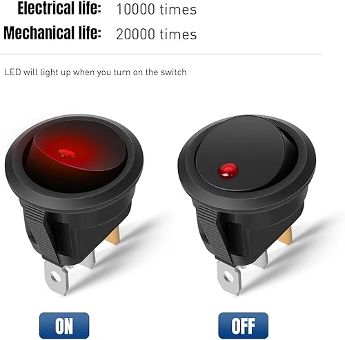 Vista 59 de Nilight 5 interruptores basculantes redondos impermeables con soporte de interruptores de arnés de cableado de 12 V 24 V LED azul iluminado