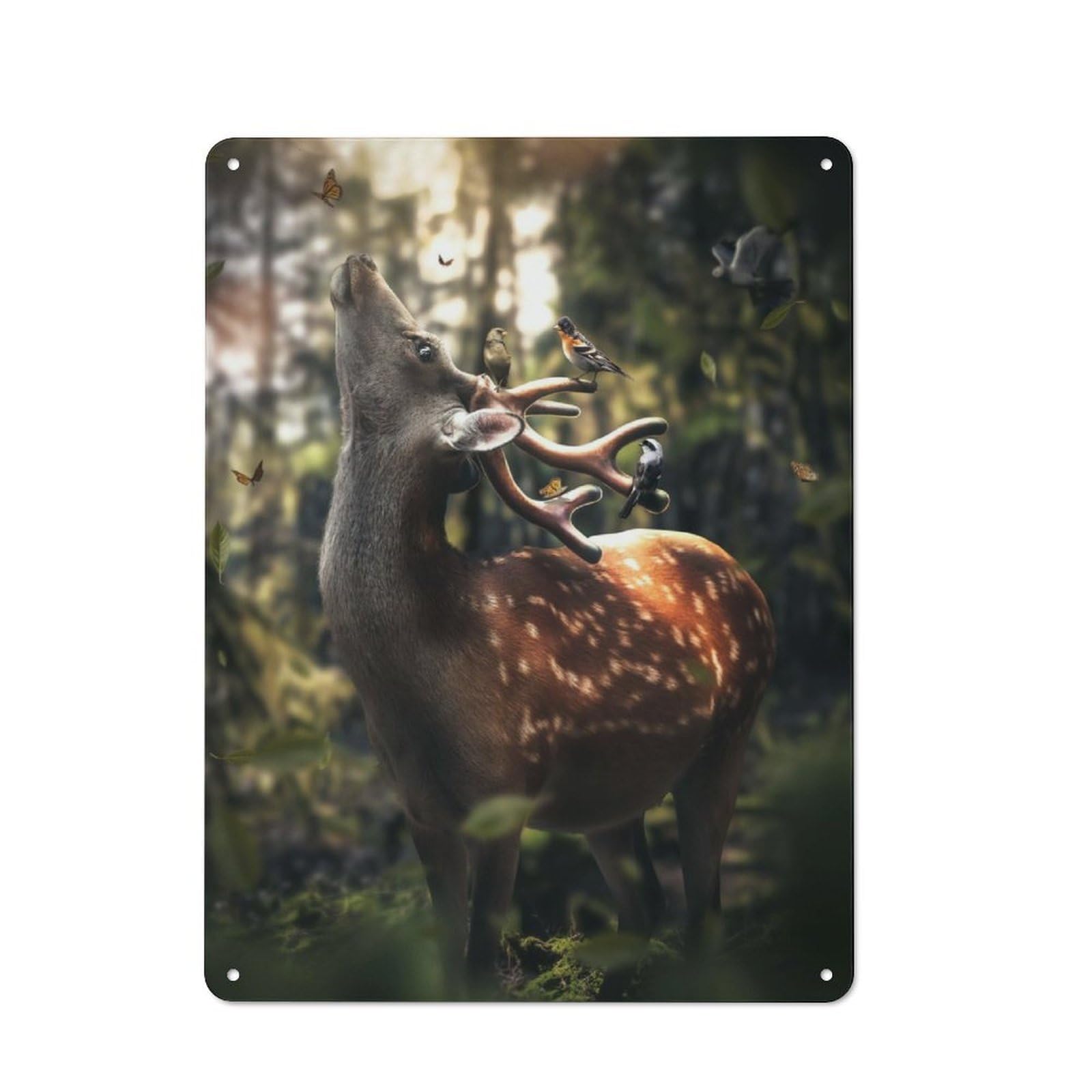 Junmoney Fantasy Deer Creative Metal Wall Decor 40X30cm, Metal Desk Wall Sign For Hobby Room, Office, Lounge Or Living Room