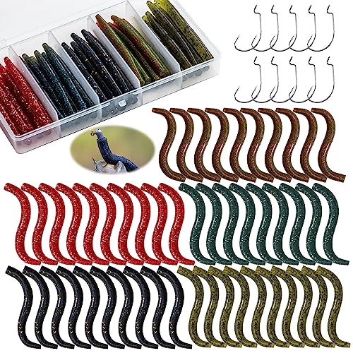 Goture Worm Fishing Lures Kit,Soft Plastic Worms for Bass Fishing, Wacky Worms Soft Baits Freshwater Saltwater