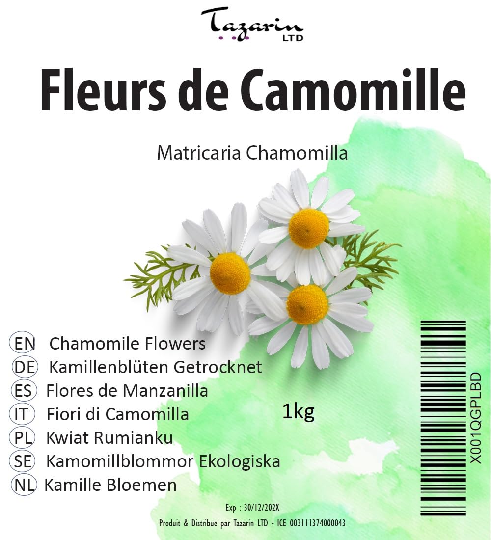 1kg Fleurs de Camomille - Infusion de Camomille - Matricaria Chamomilla - Arôme & Goût Intense - 100% Naturel, Pur et Sans Additifs | Qualité Supérieure - TazarinLtd