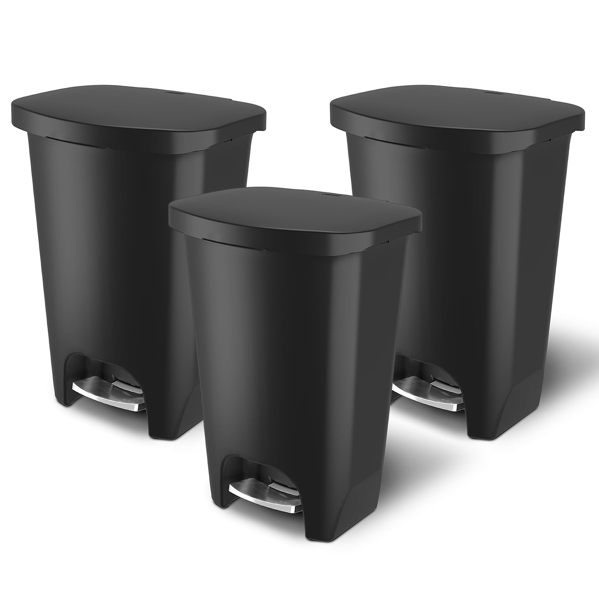 Glad 3 Pack Premium 20 Gal Trash Can Plastic Kitchen Waste Bin with Odor Protection of Lid Stainless