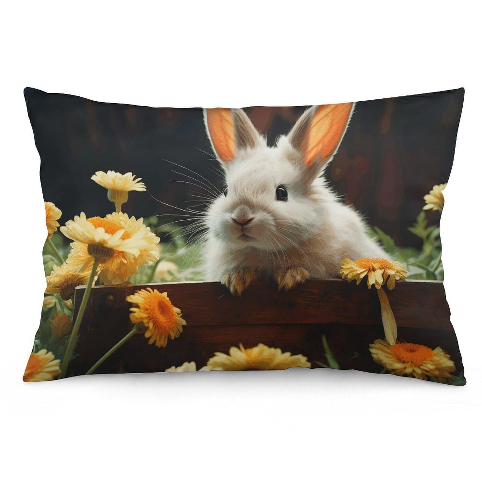2 Pack Pillow Cases for Hair and Skin, Soft Breathable Pillow Case Covers with Hidden Zipper, Rabbit and Flower Pillowcase 16 "x24 Pillow Covers for Sleeping Gift