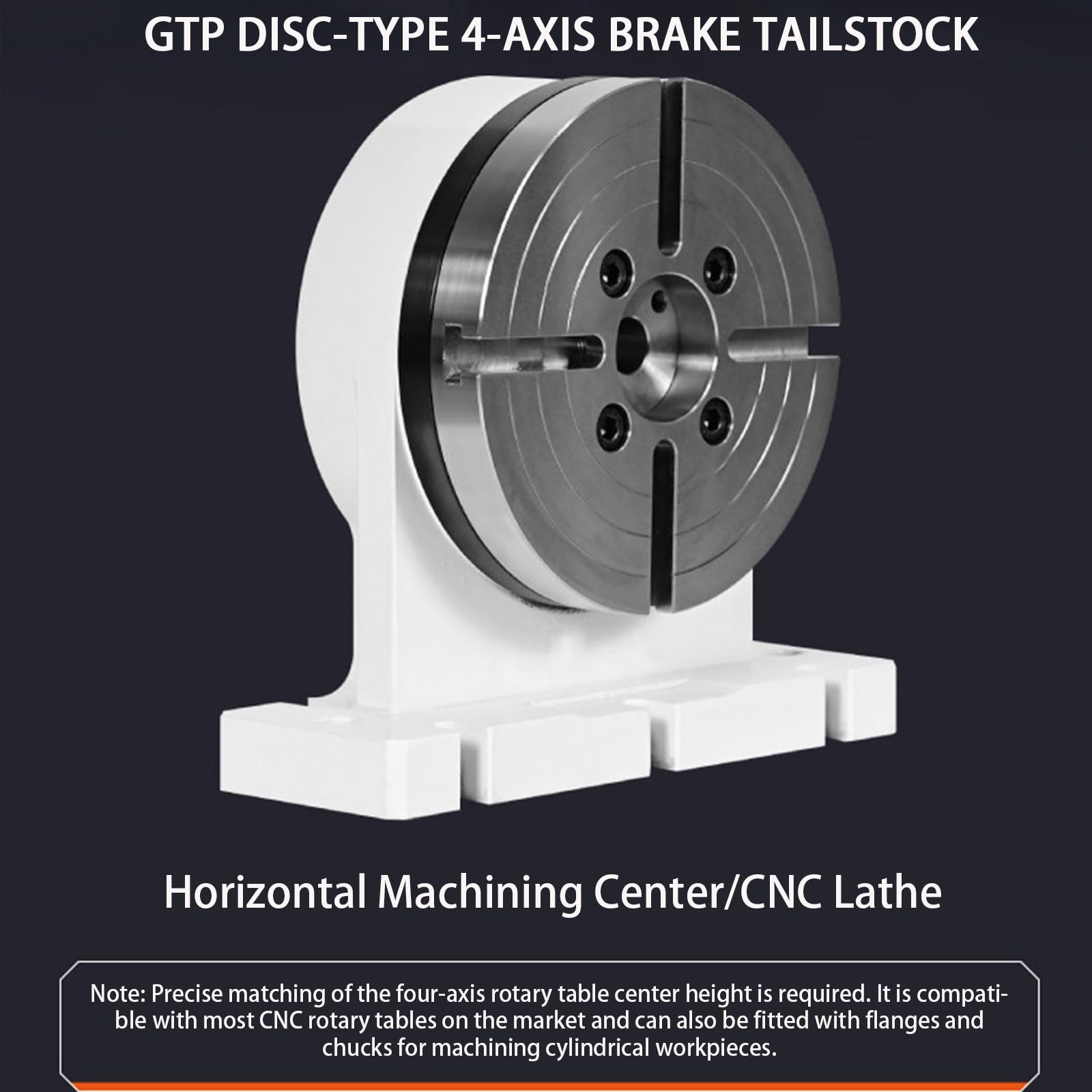 Contrapunta Freno Disco Torno 170mm, Para Mecanizado Simultáneo CNC 4 Ejes | Taladro interior 55mm, taladro pasante 21mm, base montaje en U, conexión brida para torno CNC(Center Height 135mm)