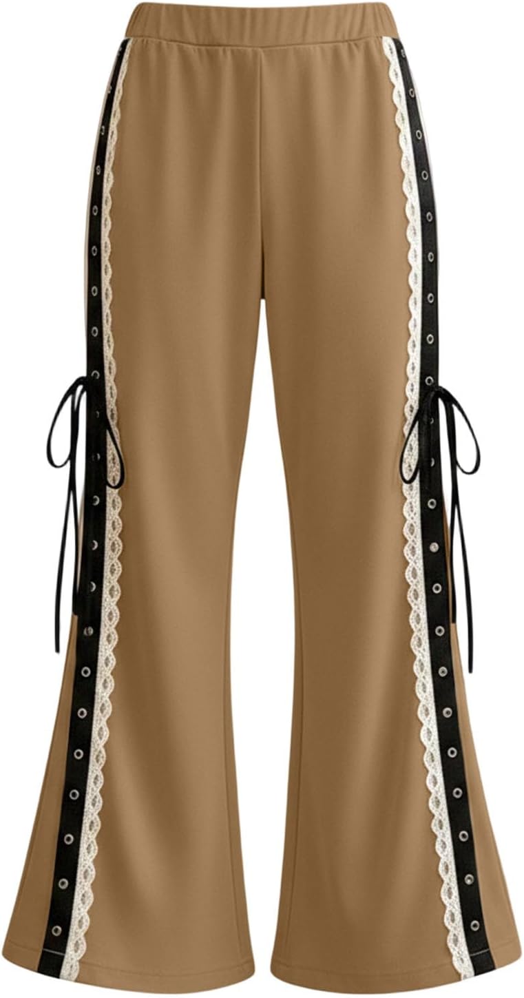 Women High Waist Gothic Flare Pants Lace‑Up Bell Party Bottom Pants
