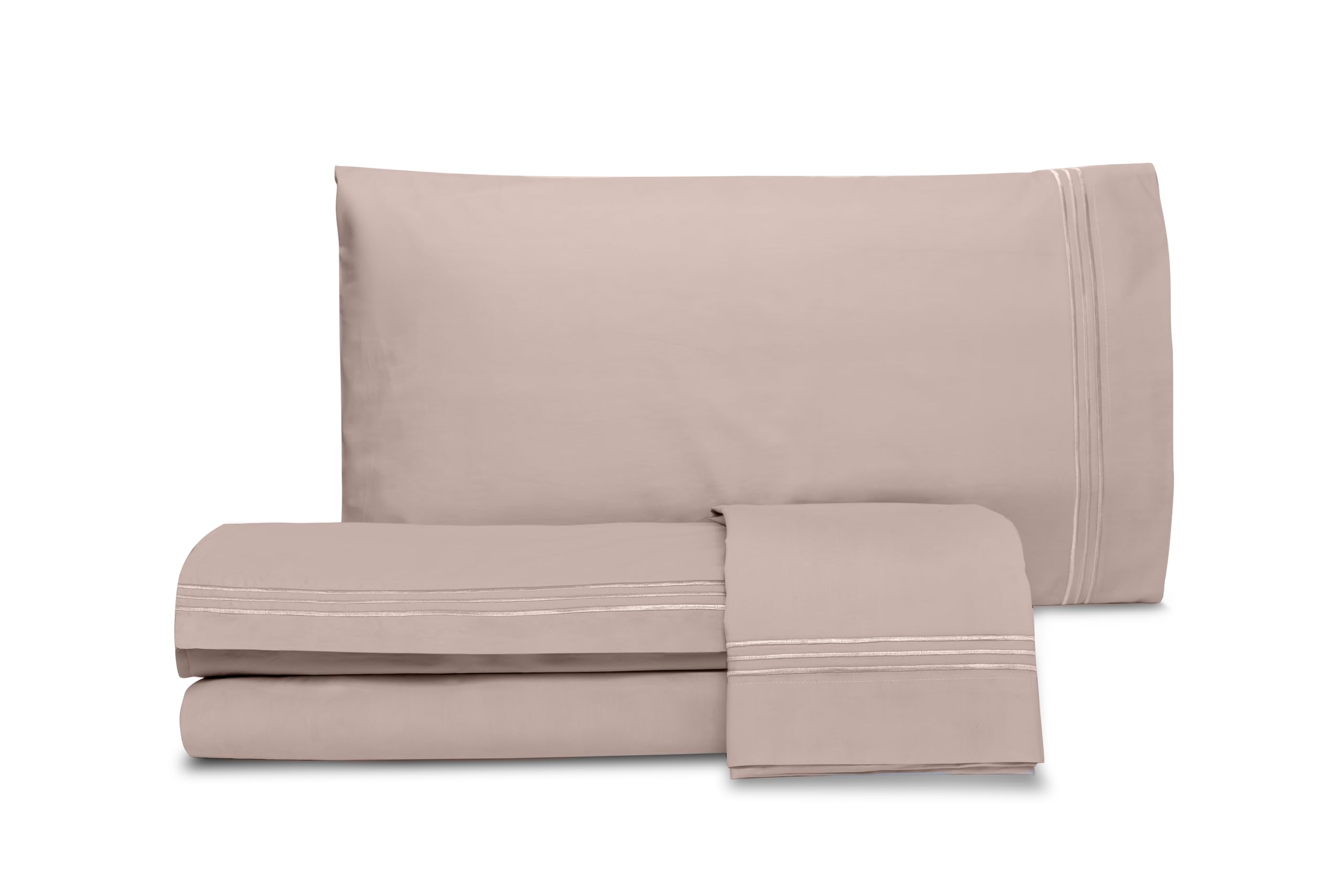 hermet Laura Biagiotti Double Bed Sheet Set, Plain Colour with Embroidery, 100% Cotton Percale, Top Sheet, Fitted Sheet