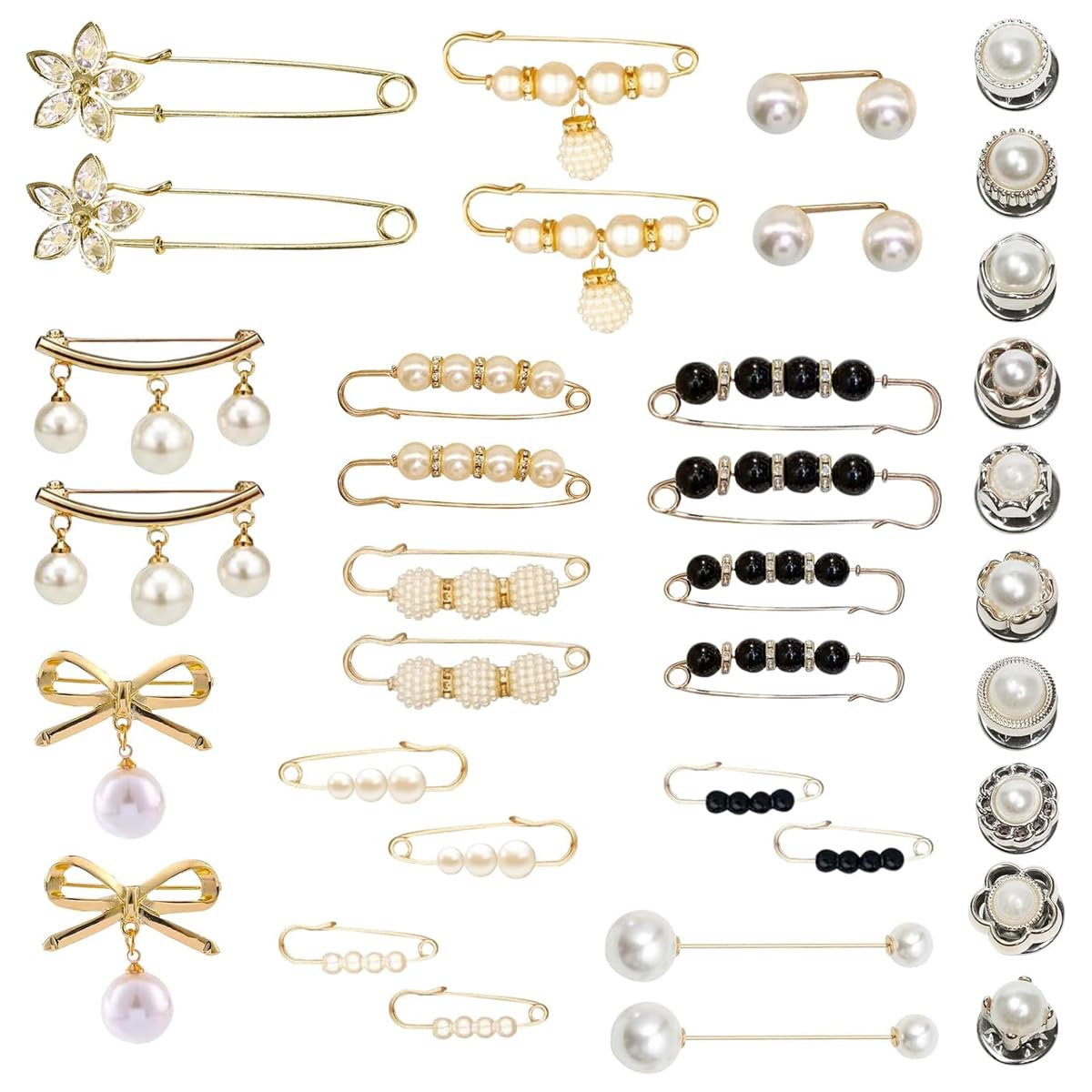 sannidhi 36Pcs Brooch Pin for Women Girls Pearl Saree Pin for Pleats Metal Brooch Buttons Anti Exposure Neckline Safety Pins for Clothing Dress Pants Skirt Sweater Shawl Party Decorations-picture-32