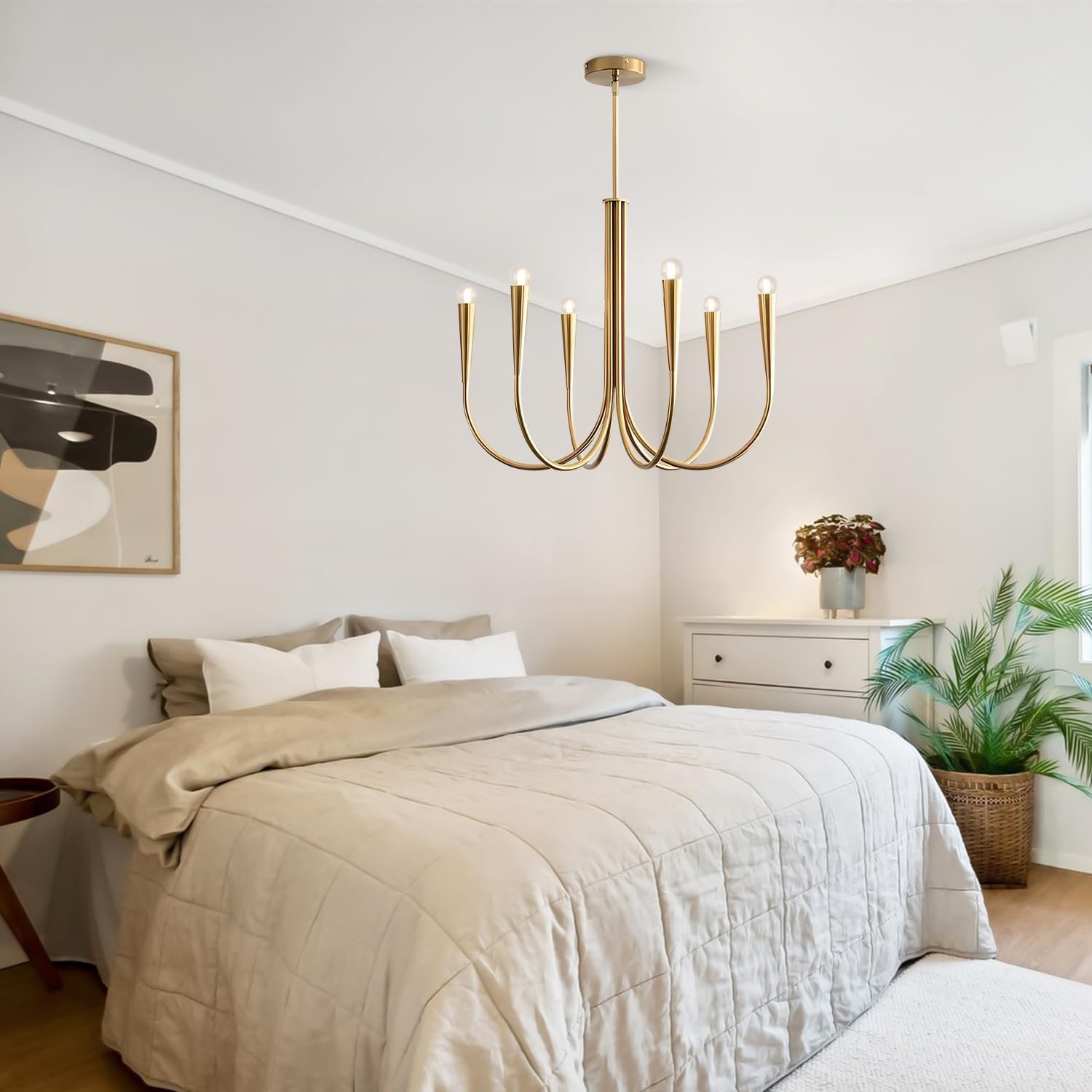 KCO Lighting Lampadario a Candele Dorato,Vintage Altezza Regolabile Lampadari Soggiornoa 6 Luci,Classico Moderno Industriale per Sala da Pranzo Cucina Isola Camera da Letto E14