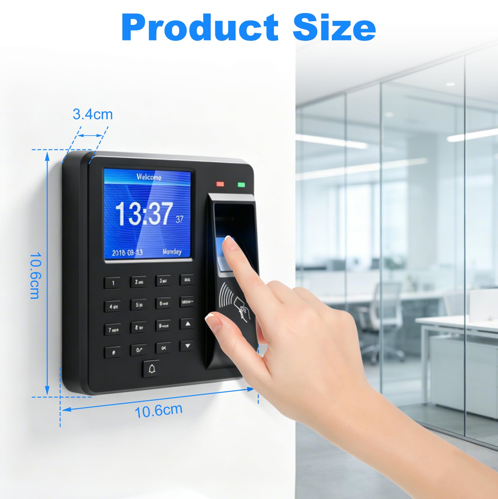 Rilevamento del tempo per piccole imprese, timbri con impronte digitali, password e ID (schede 15ID incluse), registrazione dell'orario di lavoro con esportazione USB, nessun costo mensile