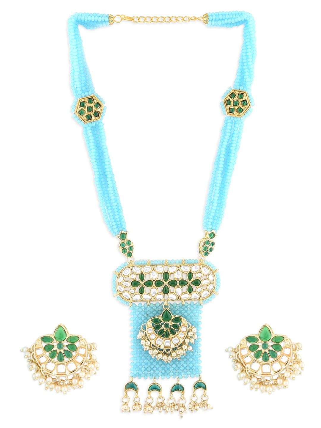 ZAVERI PEARLS Aqua Blue Crystal Beaded Green Kundan Necklace & Earring Set For Women-ZPFK11440 (B09MKMYM2W) Amazon Price History, Amazon Price Tracker