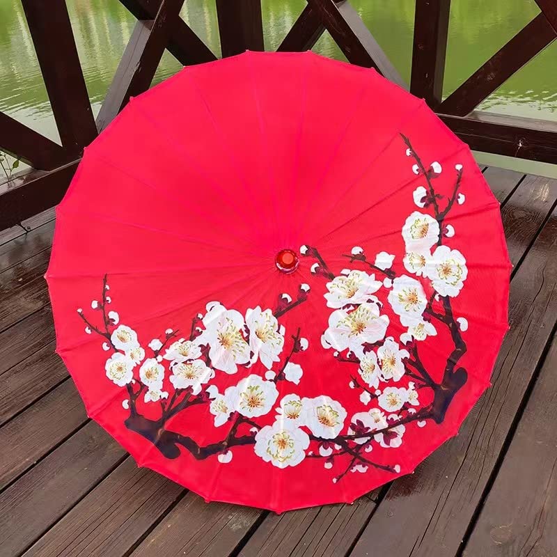 Bestage 33" Handmade Oiled Parasol Bamboo Silk Umbrella Chinese Japanese Art Classical Dance Umbrella Plum Blossom for Wedding Parties Photography Costumes Cosplay Decoration and Other Events