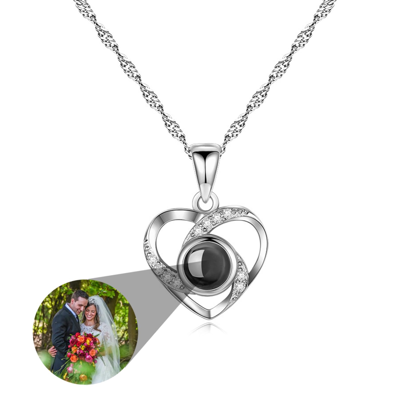 wikkenyCollar Proyeccion Foto Collar de Fotos Personalizado Collar Colgante de Proyección Clásico Con Imagen en el Interior Regalos Personalizados Para Mujeres Niñas Mamá Esposa
