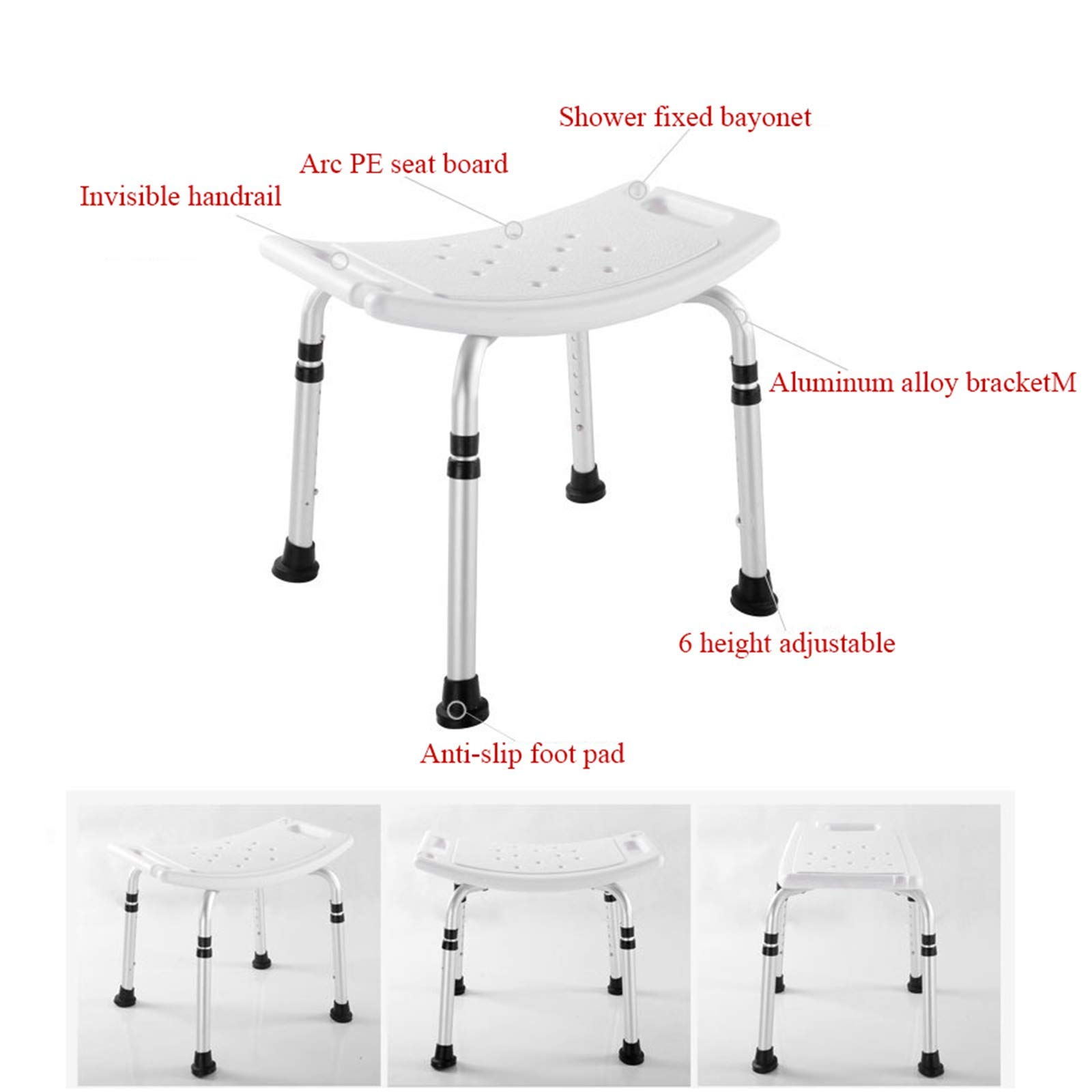 Silla de Ducha para Ancianos con Brazos Ajustables en Altura, para Personas Mayores discapacitadas Asientos de Ducha asistidos para Ducha Elevadores de bañera Taburete de Ducha de