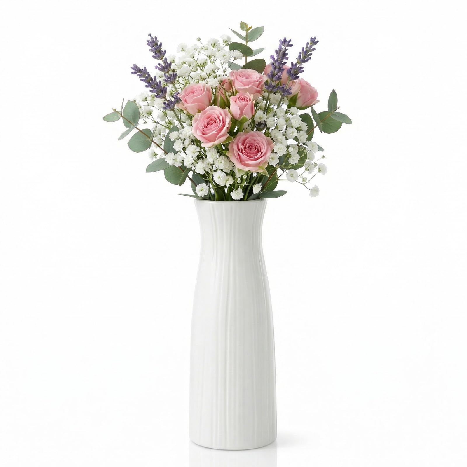 Unbreakable Vase for Flowers, Ceramic-Look Plastic Decorative Vase, Minimalist Style for Home Decor, Living Room, Table(Seashell White)