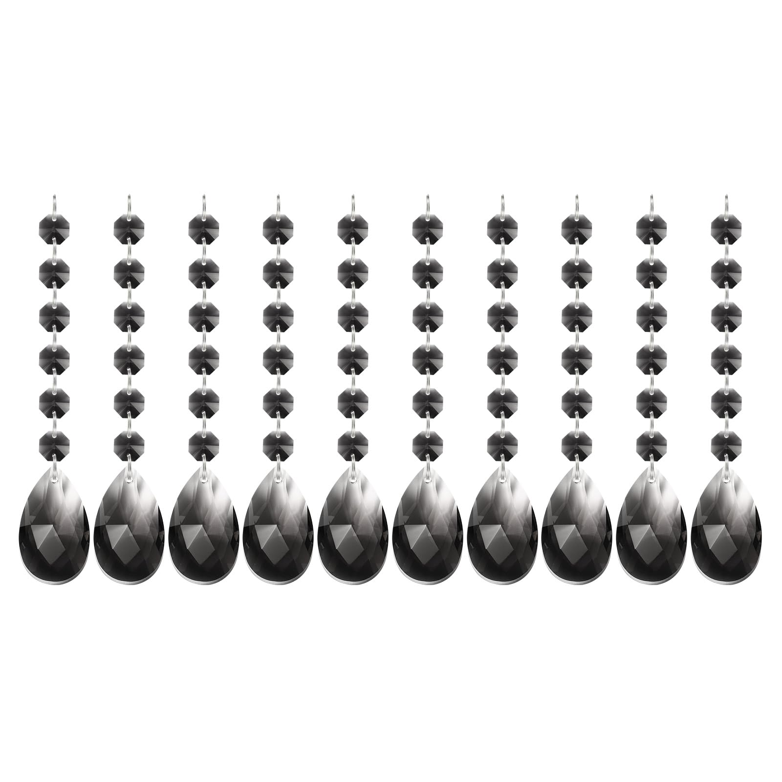 PATIKIL Teardrop Crystal Chandelier Pendants Beads, 10 Pack 165mm Length 38mm Chandelier Prisms Parts Ornaments Hanging Beads for DIY Arts Crafts Decoration, Clear Black