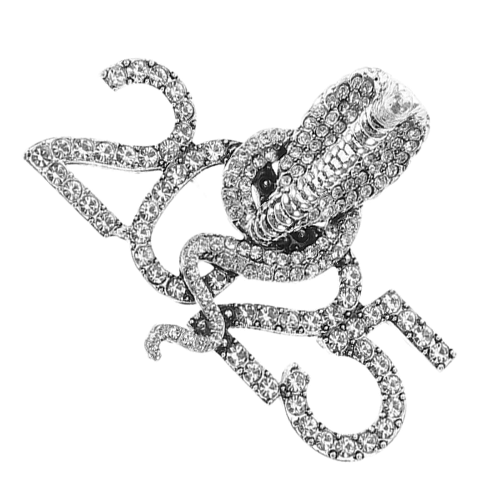 Homoyoyo Vintage Snake Brooch Pin for Women & Men - 2025 Year of The Snake Rhinestone Animal Jewelry - Decorative Sweater Dress Jacket Scarf Lapel Accessory Silver