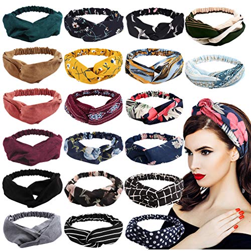 Taomoder 20 Packs Boho Headbands Boho Headbands for Women Floral Hairbands Turban Headbands for Women Elastic Hair Bands Criss Cross Hair Wrap Hairbands for Women