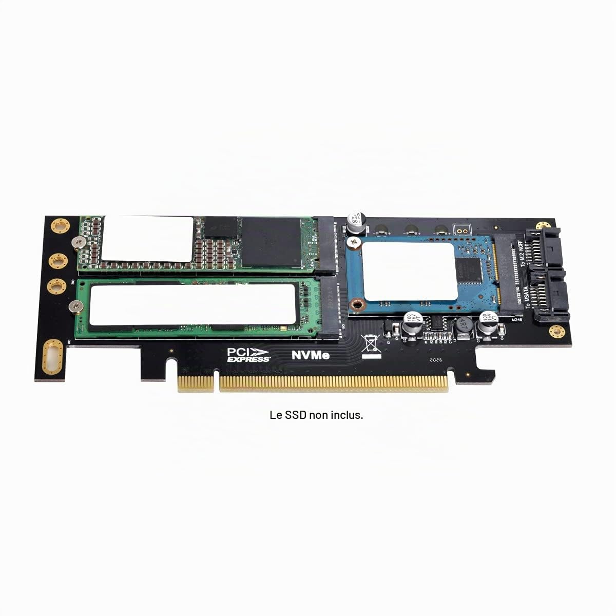 Cablecc Adaptateur PCI Express PCI-E 3.0 et Dual SATA vers NGFF NVME MSATA M-Key B/M-Key SSD 3 en 1