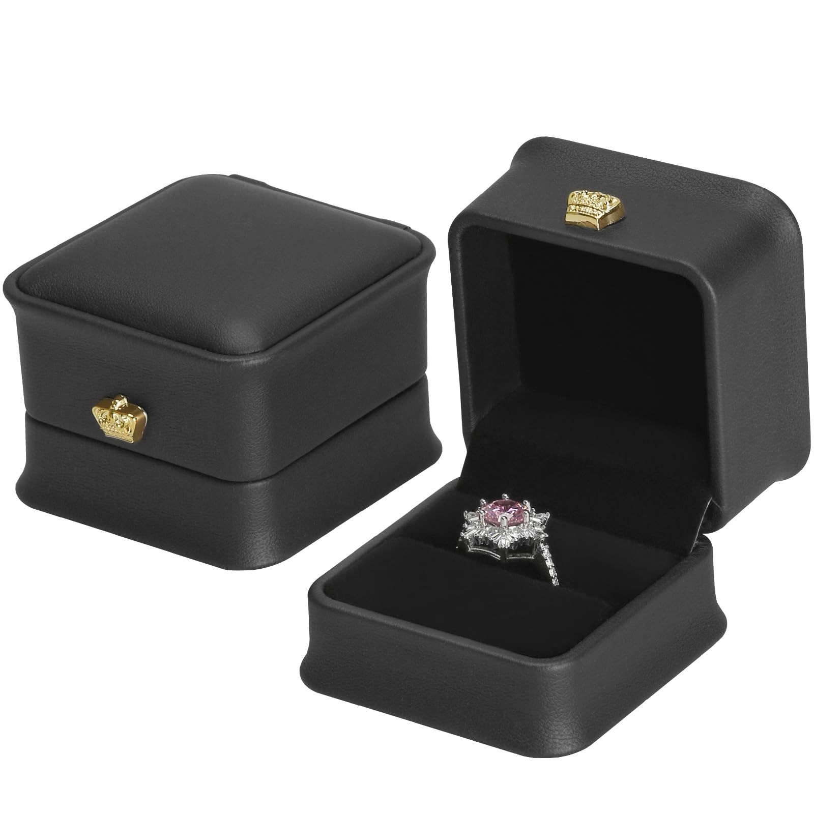 2 Pieces Wedding Ring Box Jewelry Gift Box for Engagement Proposal Ceremony PU Leather Ring Holder Case for