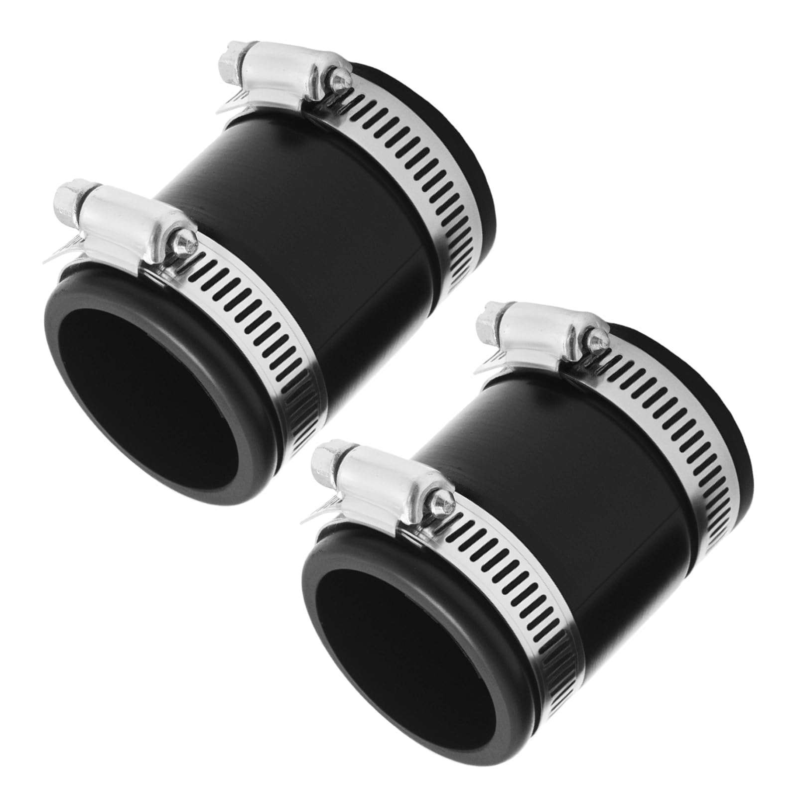 Ollanoos 2PCS Flexible PVC Pipe Couplings, Black Rubber Pipe Connectors with Stainless Steel Clamps, Suitable for Sewers, Drains, and Ventilation Systems