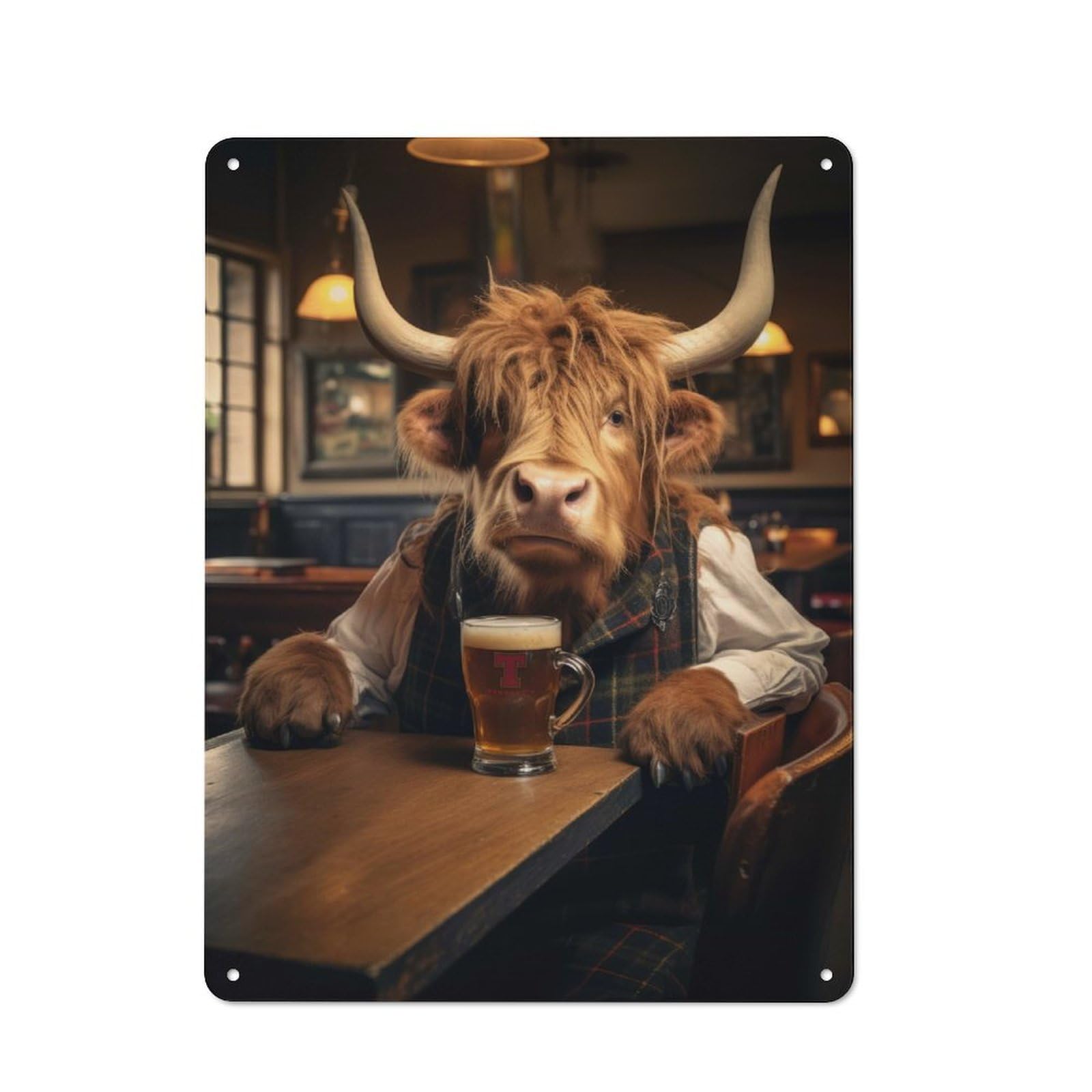 Rustic Highland Cow in The Tavern Tin Wall Plaque 40x30cm, Rustic Kitchen Decor for Cottage, Kitchen, Hallway Or Breakfast Nook