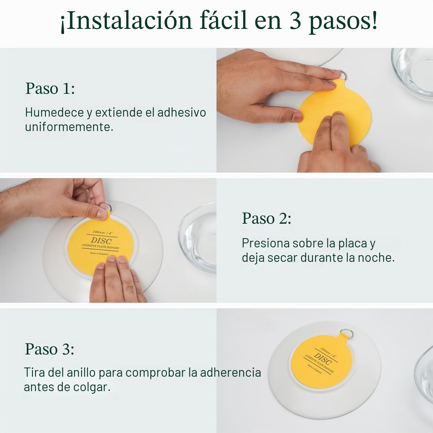 WINSOME Colgadores de discos para paredes – Fuerte soporte invisible para placas autoadhesivo, ganchos para colgar cuadros – Disco colgante de placa, 100 mm (paquete de 5), amarillo