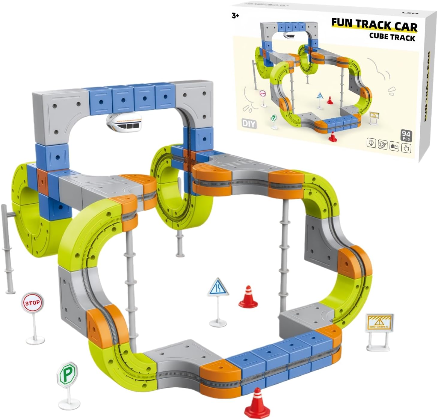 Kids Train Set, 94 Pcs Anti Gravity Train Track Toys, STEM Building Toys with USB Rechargeable Engine, Rotating Track Design Builds to The Ceiling, Gift for Toddlers Kids Boys & Girls (94)