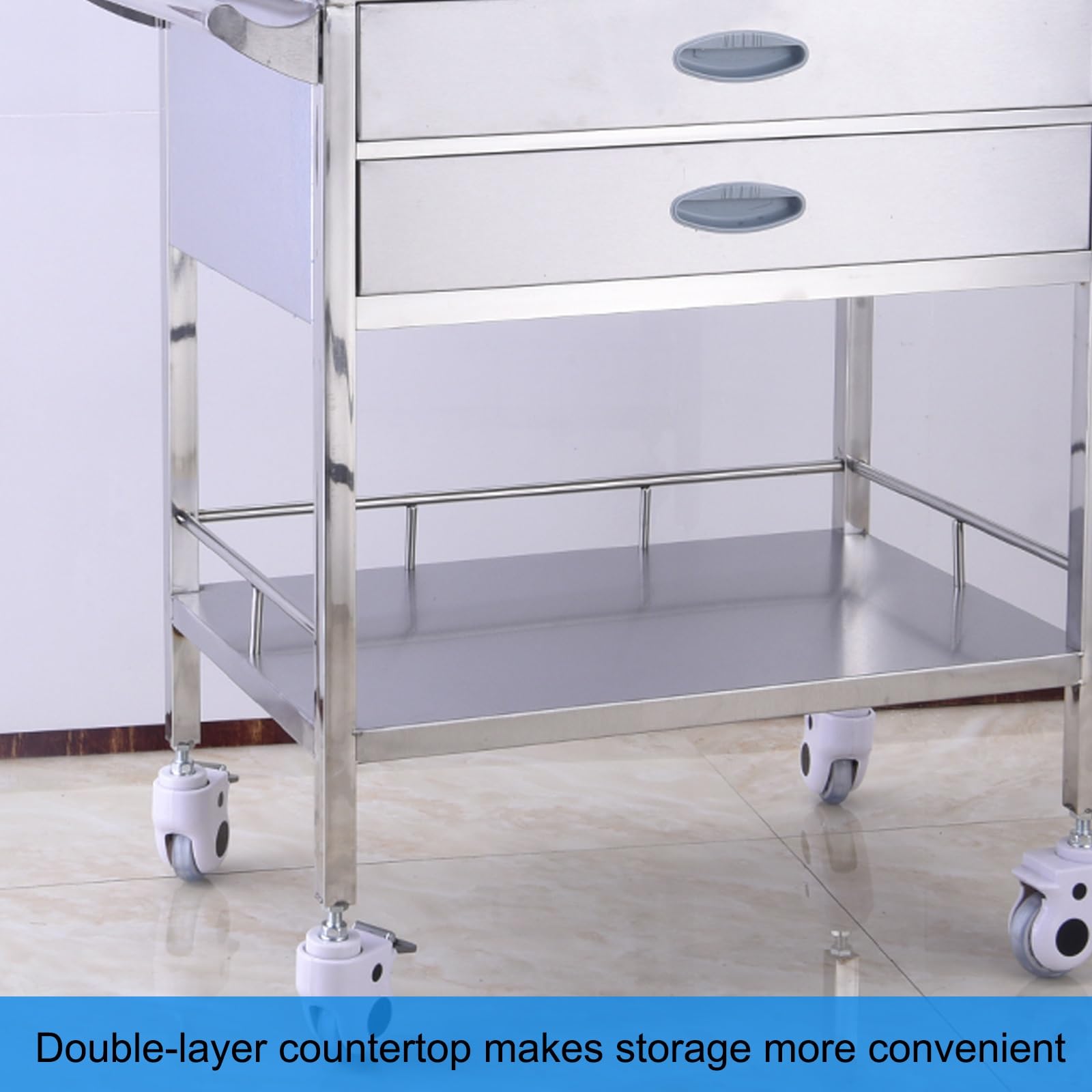 Servierwagen Edelstahl Serving Lab Trolley, Laborwagen Edelstahl 2 Ablagen, Transportwagen Laborwagen teewagen, für Labor, Krankenhaus, Zahnarztpraxis, Salon usw