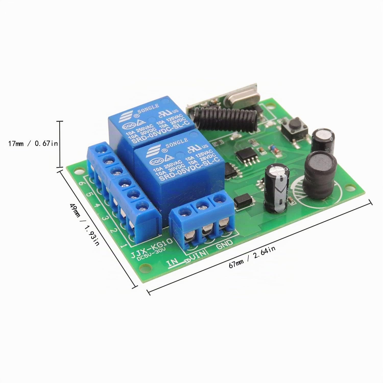 DieseRC Commutateur de télécommande sécurisé DC 12V 24V 30V sans Fil 433Mhz RF 10A récepteur de Relais avec 2 émetteurs, pour Moteur, lumière, Porte de Portail, contrôleur de Bricolage