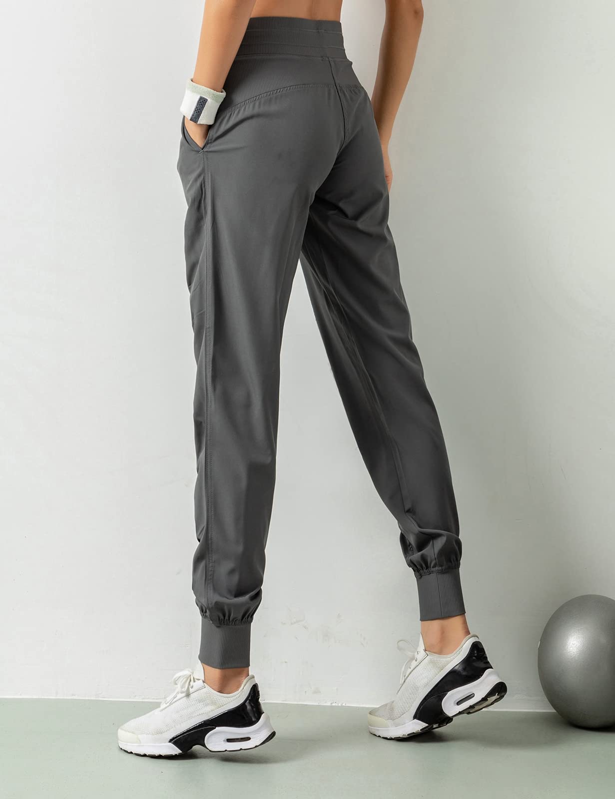 Pantaloni Sportivi Joggers Donna Pieghettato Vita Alta con Tasche