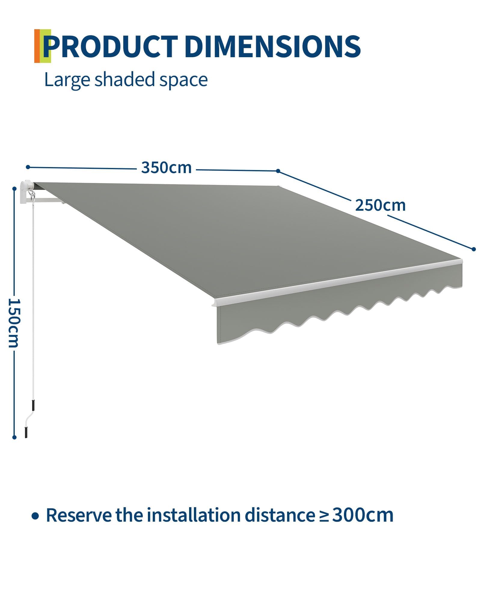 Garvee Toldos Exterior Terraza Grande Retráctil 3.5m,Gris | Anti-UV, Sin Taladrar, Altura Ajustable, Soporte metálico aluminio-hierro, Resistente al viento, Terraza, Balcón, Patio