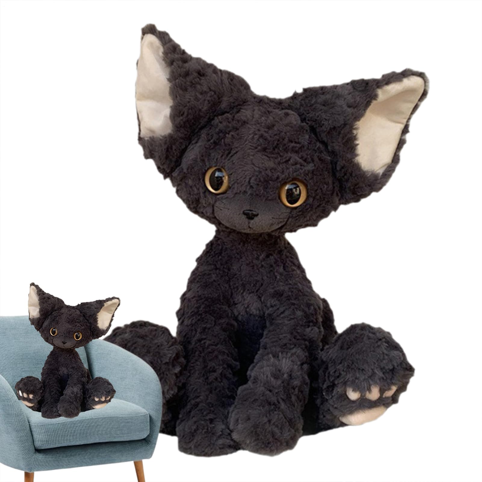 Peluga di gatto nero - 30 cm 11,81 in bambola animale carina, divano giocattolo di peluche morbido Ornament Plush di peluche | per il soggiorno in camera da letto decorazione per la casa del