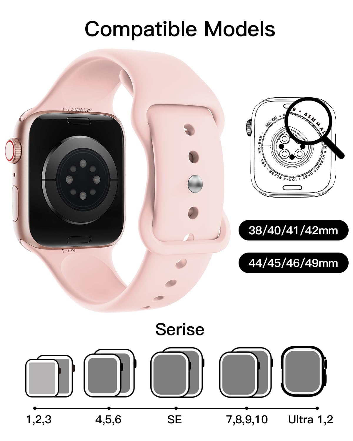 Patented Cinturino Sportivi Compatibile per Cinturino Apple Watch 44mm 45mm 46mm 49mm 42mm(serie 10) da Donna Uomo, Cinturino in Silicone per Apple Watch Serie 10 9 8 7 6 5 4 3 2 1 SE