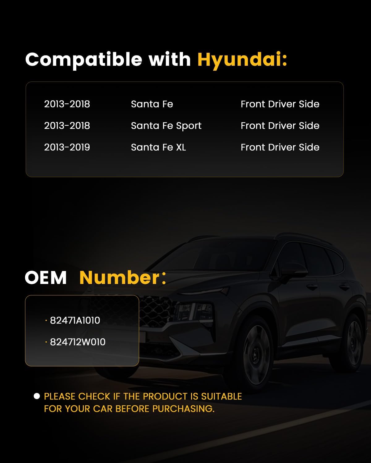 Power Window Regulator with Panel without Motor Front Driver Side Compatible with Hyundai Santa Fe 2013-2018, Santa Fe Sport 2013-2018, Santa Fe XL 2013-2019, Replaces# 82471A1010, 824712W010