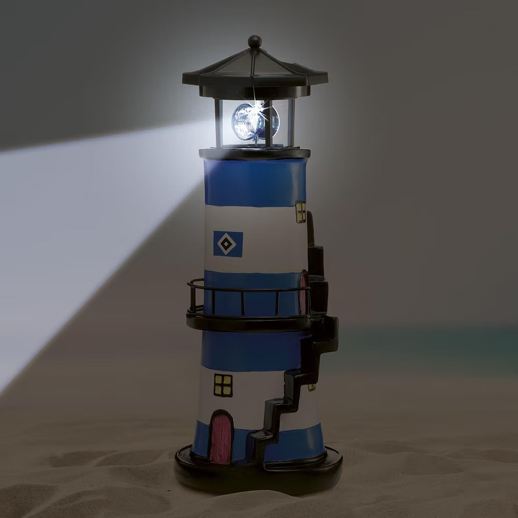 Hamburger SV HSV Solarlicht Leuchtturm Treppe, Offizieller Fanartikel, Blau-Weiß-Schwarzer Deko-Leuchtturm mit HSV-Raute und LED-Licht, 100% Polyresin (Blau - Leuchturm Treppe)