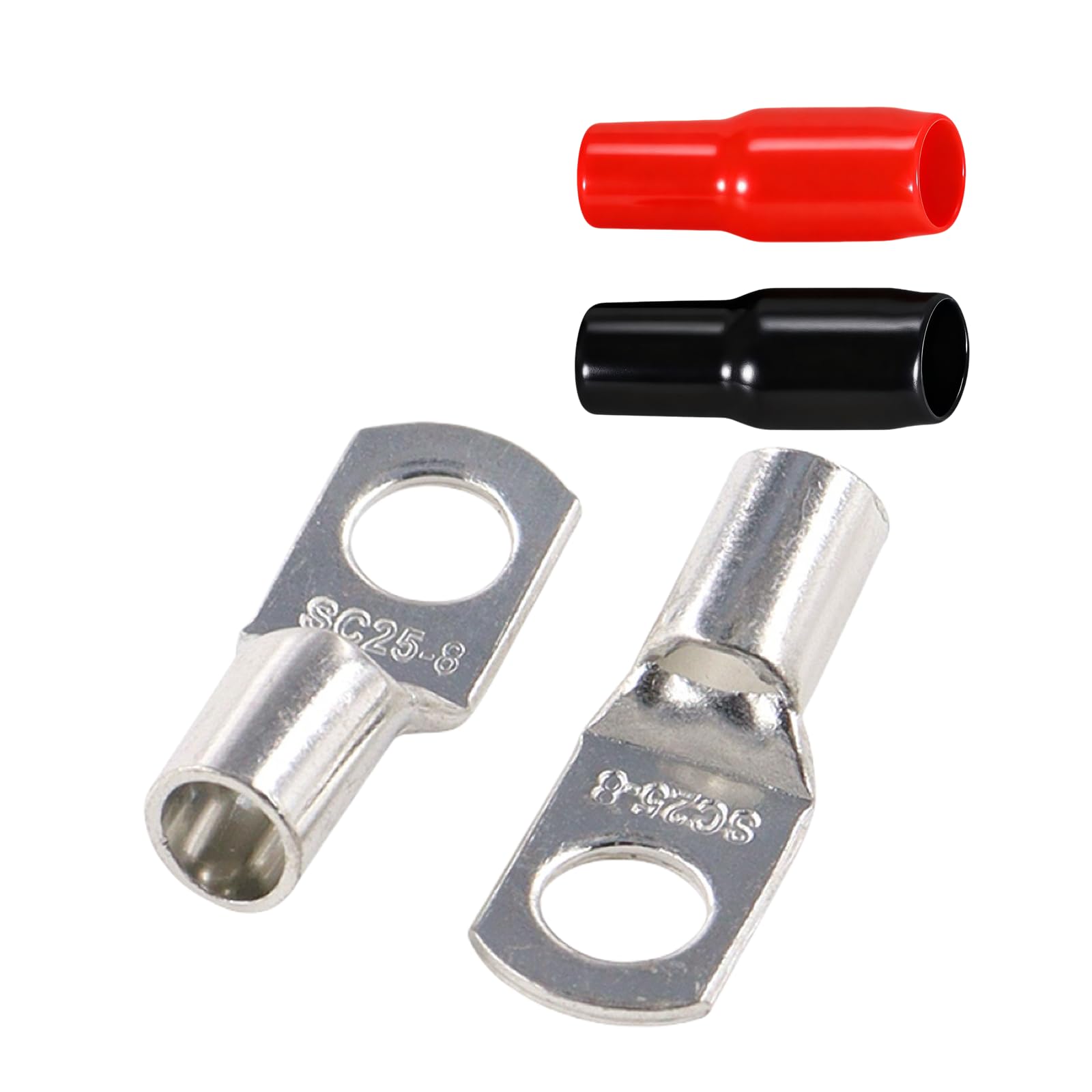 Joyelec Sc25-8H 11Set Sc25-8 Tinned Copper 25Mm² Cable Lugs M8 Battery Sc Bolt Hole Ring Crimp Terminals Connectors For Electric, Auto, Boat, Car,Battery Cable Ends Lugs, With Insulating Covers