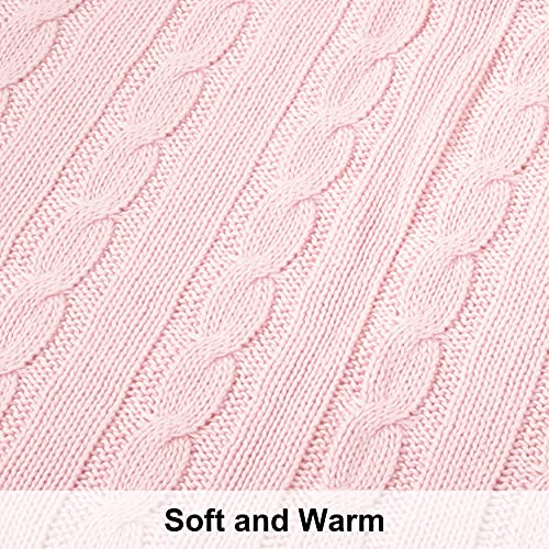Ntbay 100% Pure Cotton Cable Knit Throw Blanket, Super Soft Warm 51X67 Knitted Throw Blanket For Couch, Sofa, Chair, Bed - Extra Cozy, Machine Washable, Comfortable Home Decor, Baby Pink #TOP2