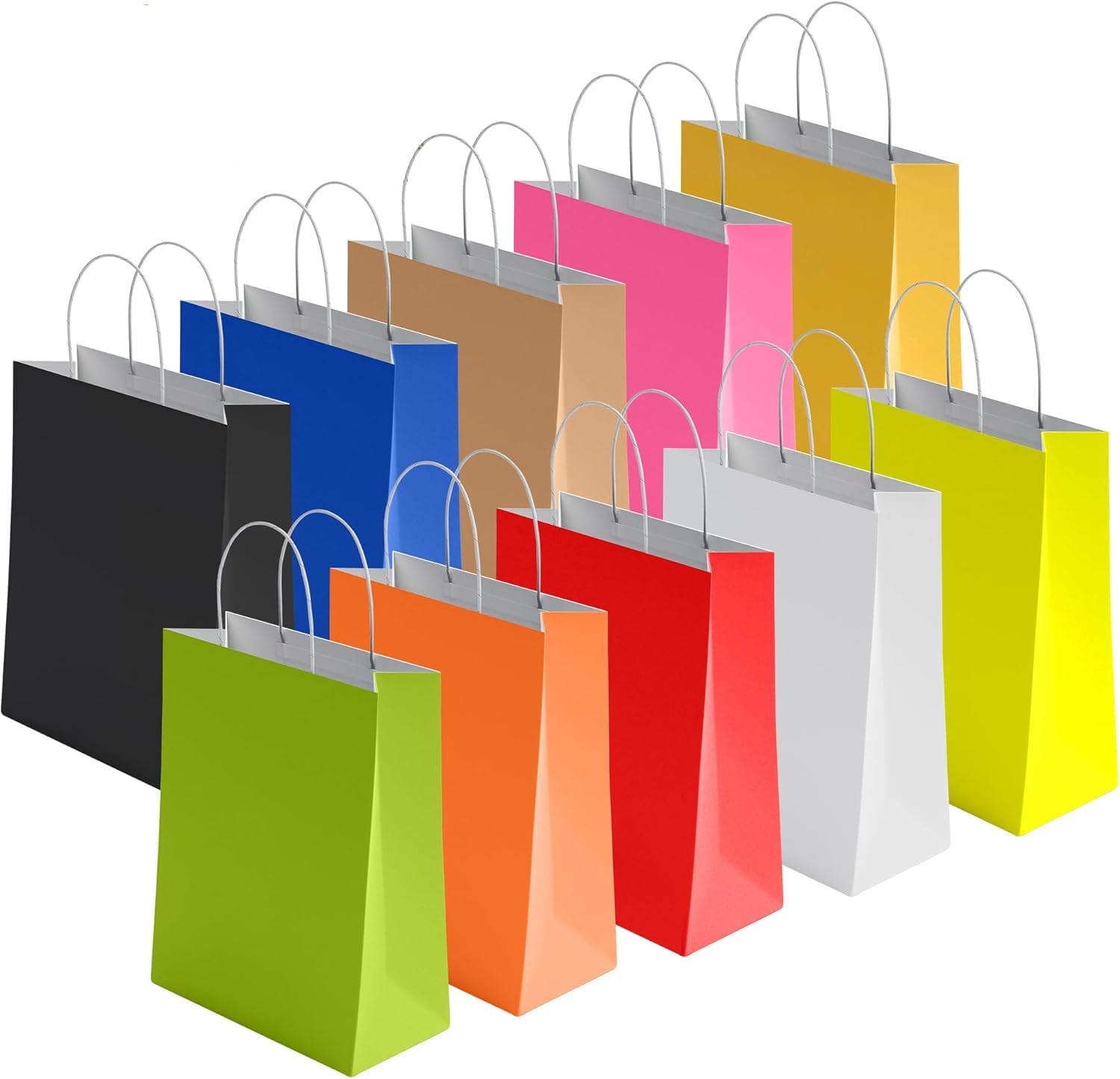 50 Pcs Small Assorted Paper Party Bags with Handles Colourful Paper Gift Bags for Kids Parties Weddings Birthdays Baby Showers Xmas and Sweets 18x22x8cm Kraft Bags