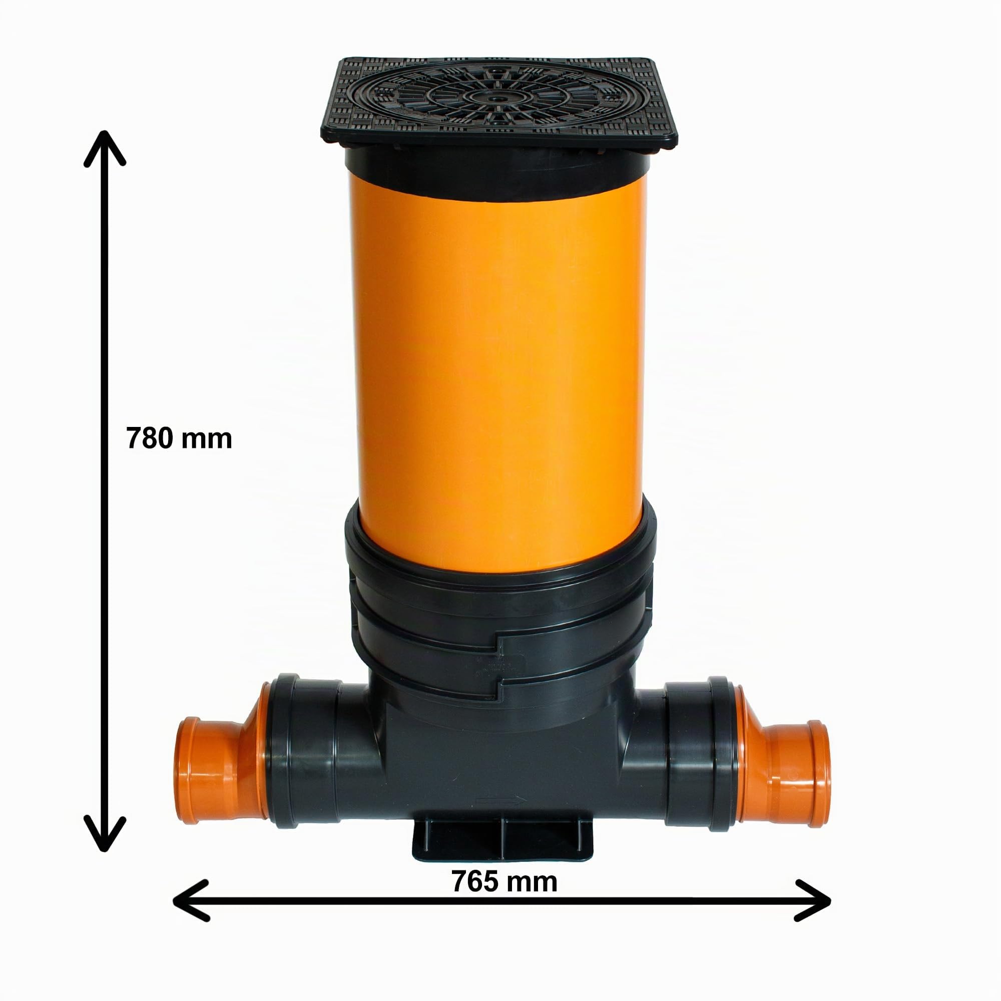 Schachtsystem Set - Kontrollschacht DN 315 - PVC Kunststoffrohr - Schachtböden gerade, 0,5 m Rohr, Deckel Viereckig Regen - Höhe 78, Breite 76,5cm - 2x DN 110-2 x Reduzierung 160/110