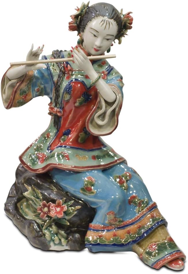 ChinaFurnitureOnline Chinese Porcelain Figurine, Shi Wan Lady Playing The Flute
