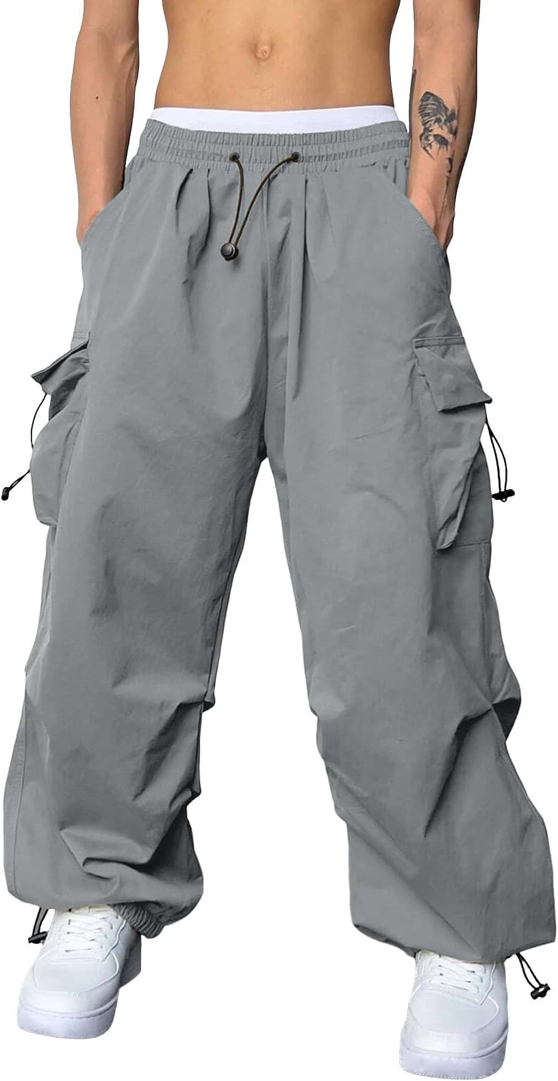 Mens Cargo Pants Stretch Track Pants Streetwear Pants Drawstring Cargo Work Pants for Men Fashion Hiking Trousers