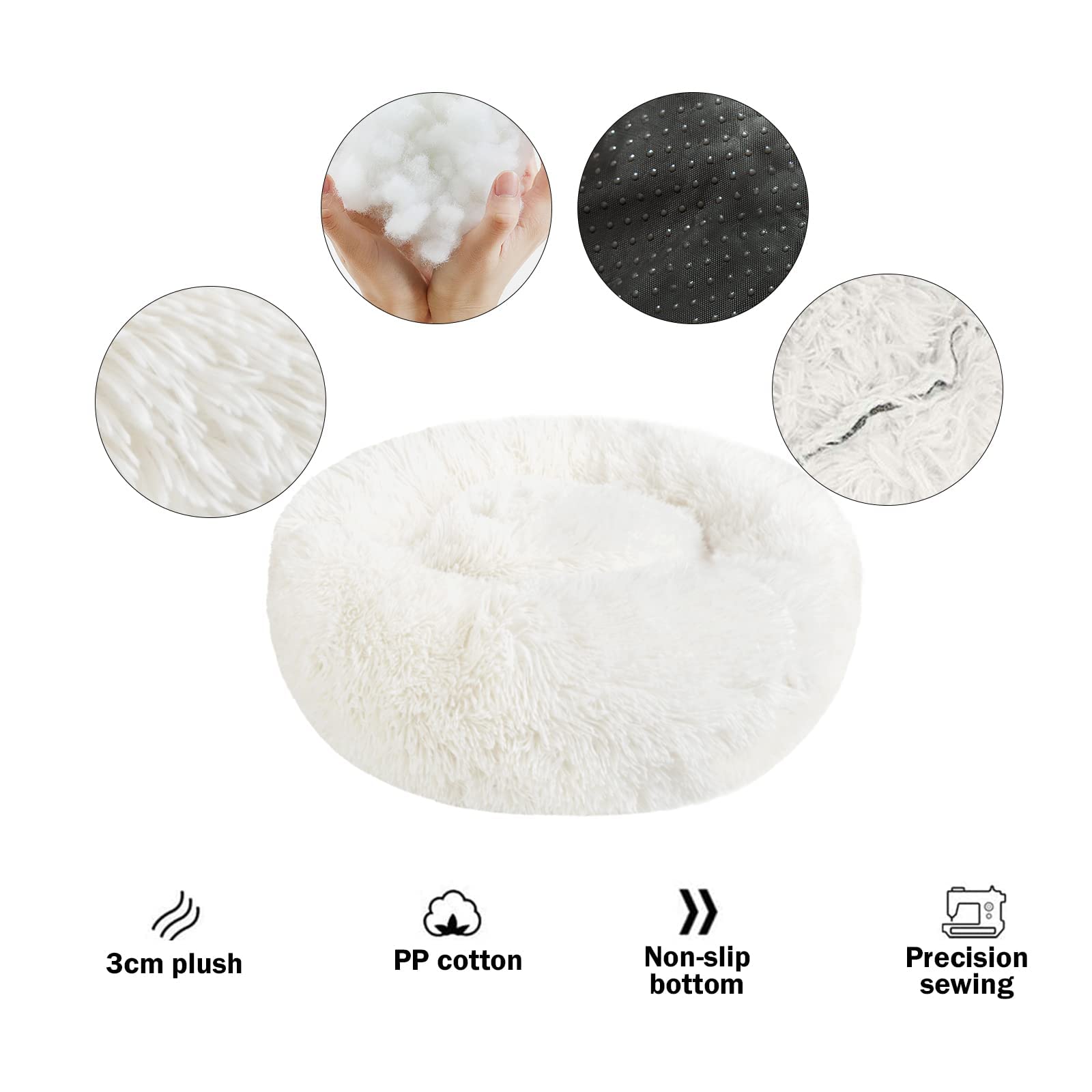 Nepfaivy Cuccia Gatto Cane Interno Morbida - Cuscino per Cani Gatti Nuvola Soffice Peluche Rotondo da Ciambella, Letto Pelosa Antistress per Animale Domestico Piccola (S-40cm/15.7in, Bianca)