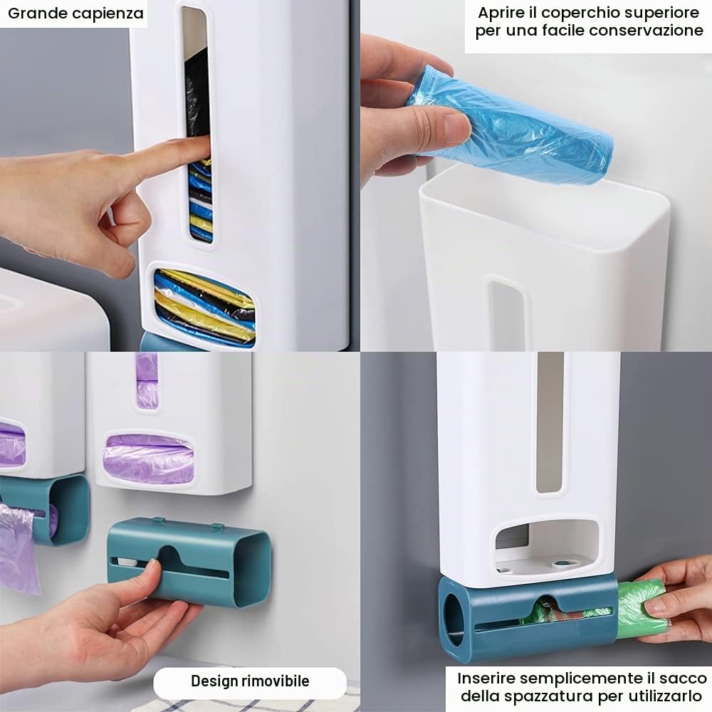 Distributore di Sacchetti per la Spazzatura, Montaggio a Parete, Grande Capacità, per Cucina, Ufficio, Blu Scuro