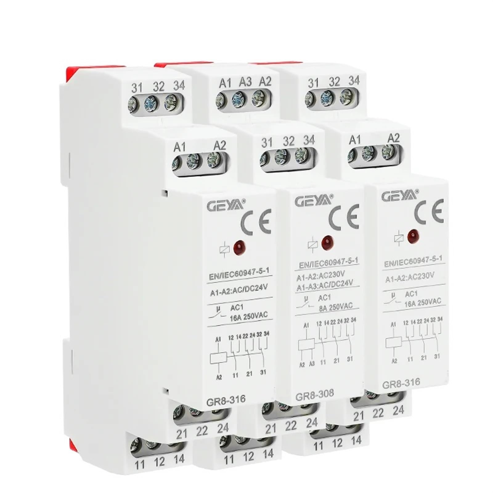 WQGQPXOB GR8 Intermediate Relay AC/DC12V 24V 48V 110V AC230V Auxiliary 8A 16A 1SPDT 2SPDT 3SPDT Electronic Switch(GR8-308 ACDC24V)