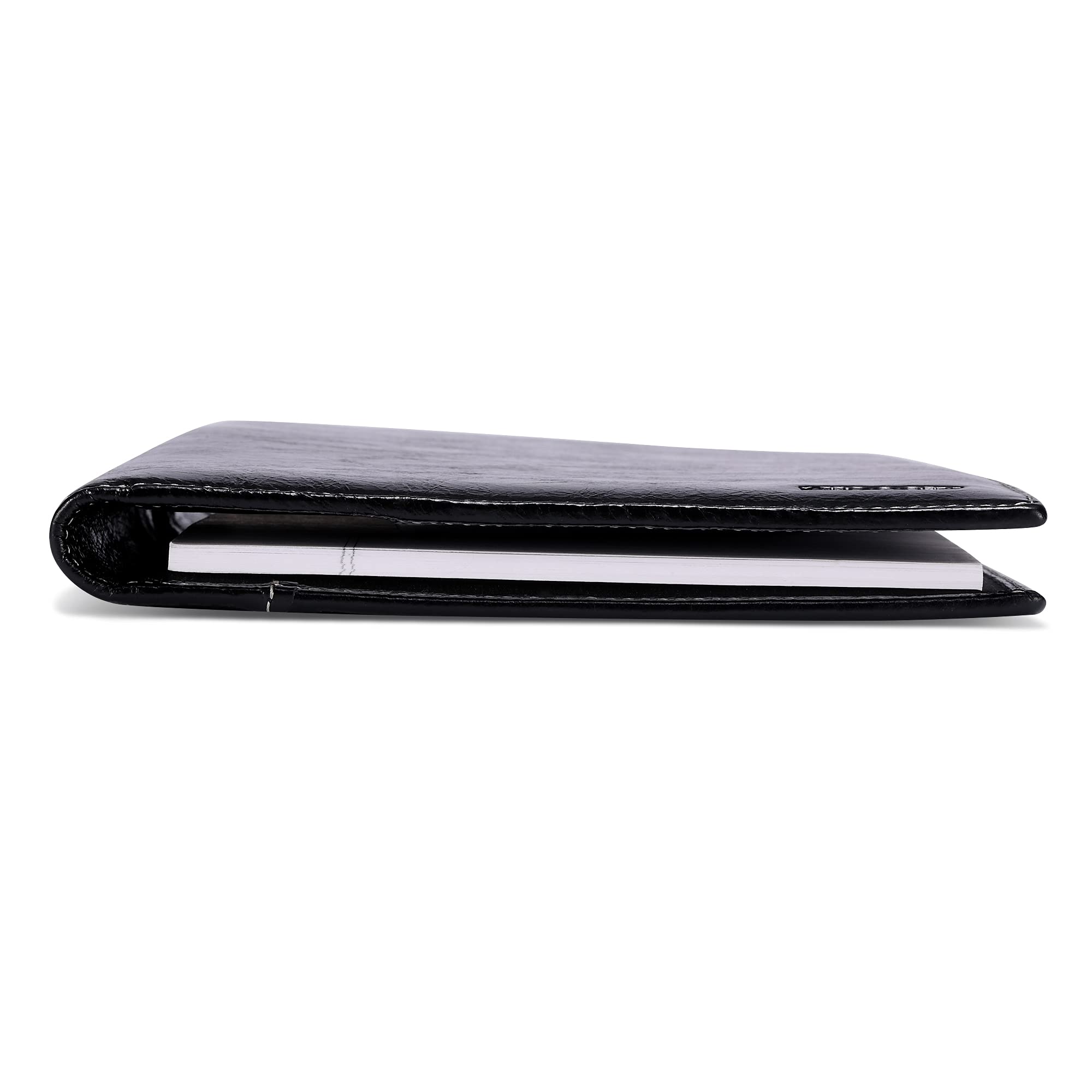 Leather Junior Padfolio For Men & Women With Pen Loop Italian Calfskin Business Portfolio Notebook Folder Classic Black - View #3