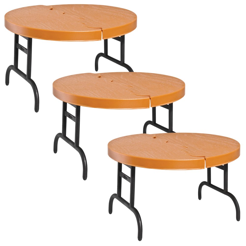 Set of 3 Wood Color Break Away Round Tables for Wrestling Action Figures