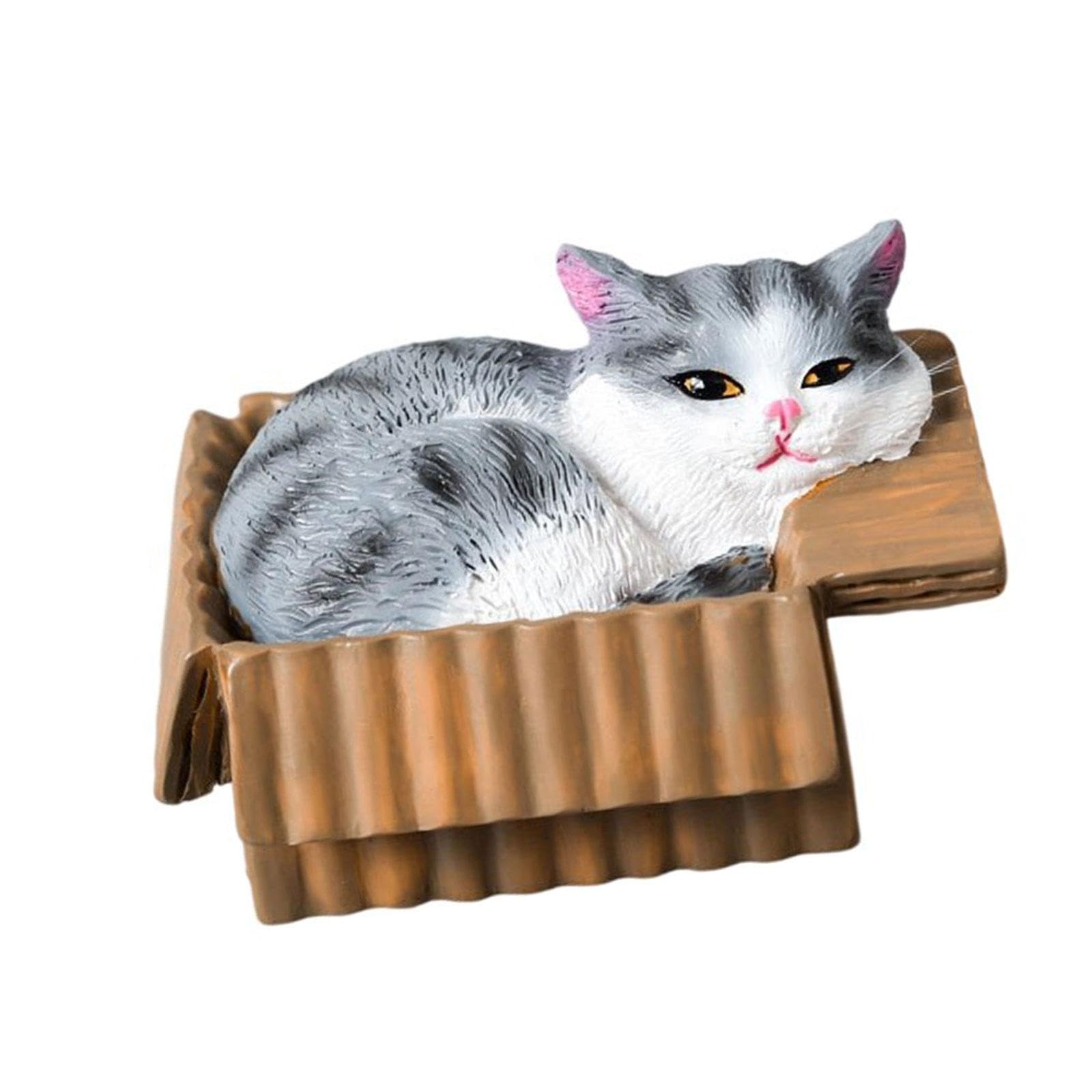 Bnojjellol D Cartoon Resins Cats Miniature Sculpture In Cardboar Box Compacts Esk Ornament For Bookshelves Tabletop Ecoration Cats Esk Ecoration