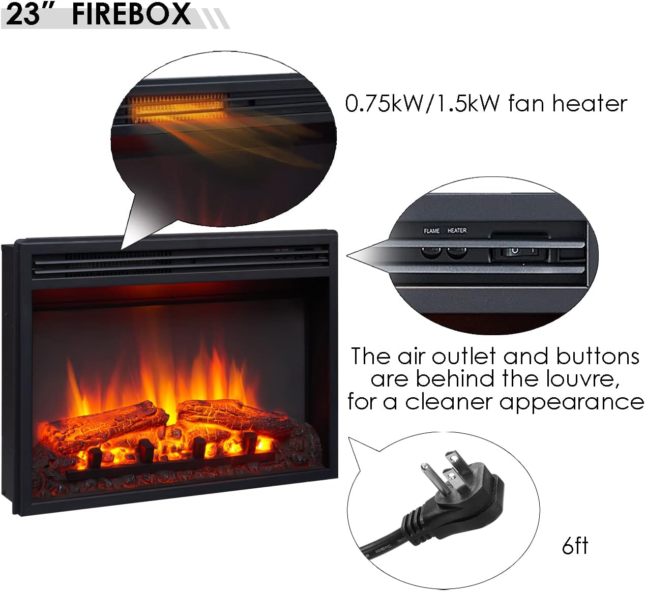 LegendFlame® Georgia Electric Fireplace with 37" Mantel Surround and Jaden 23" Insert, Cream White Finish