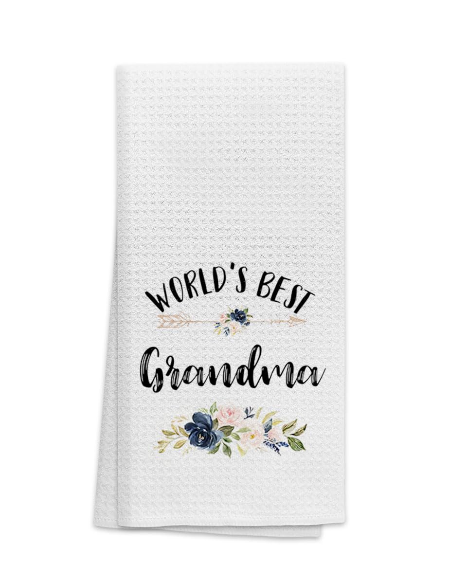 OHSUL Grandma Kitchen Towels,Best Grandma Gifts,World's Best Grandma Floral Kitchen Towels Dish Towels Dishcloth,Mother's Day Birthday Thanksgiving Gifts for Grandma,Grandma Gifts from Grandchildren