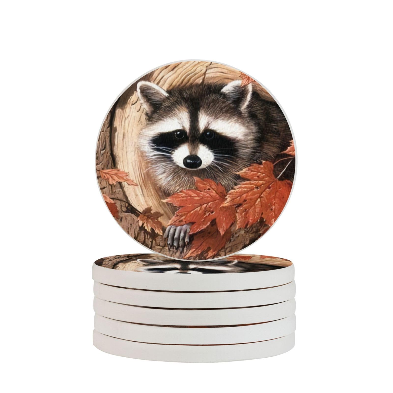 Dessous de verre rond raton laveur d'automne idée cadeau déco nature originale