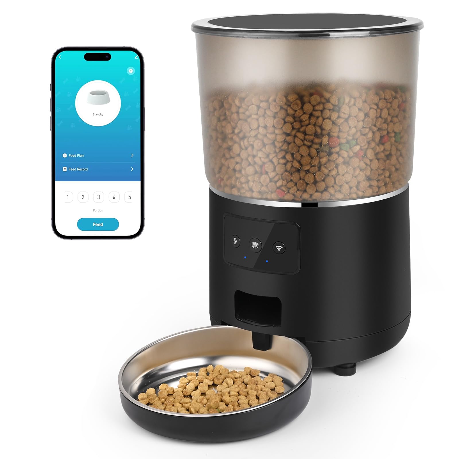 Futterautomat Katze, Apritsce 4L WiFi Intelligenter Katzenfutter Automat mit Edelstahlnapf, 1-10 Mahlzeiten pro Tag Futterspender Katze, APP-Steuerung Automatic Cat Feeder für Haustiere